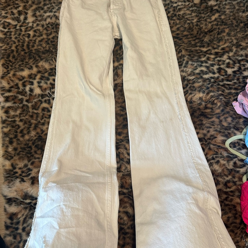 PacSun Cream Flare Wide Leg Jeans
